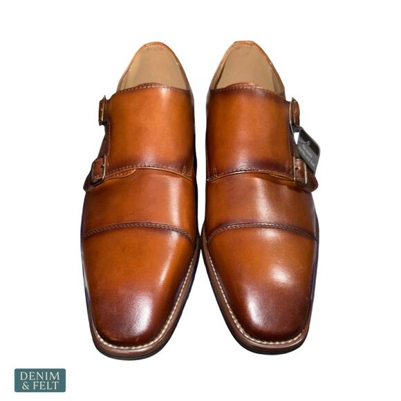 NEW‎ La Milano Clark Cognac Double Monk Strap Cap Toe Dress Shoes Leather Formal main image 5